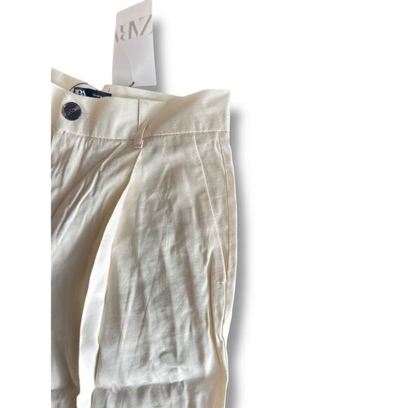 ZARA 7385/600/712 Ivory Wide-Leg Pants S 26 | 33" Inseam High Rise 2 Pockets - Picture 4 of 8